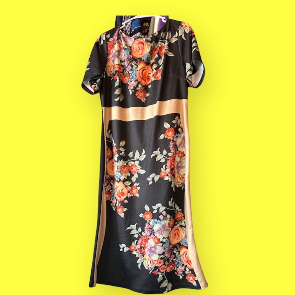 flowered black dress
